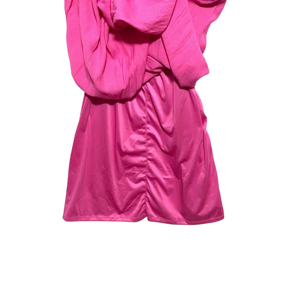 August Sky Hot Pink Crinkle Dress M Flutter Sleeve Spring Resort Beachy Vacation - Picture 7 of 9